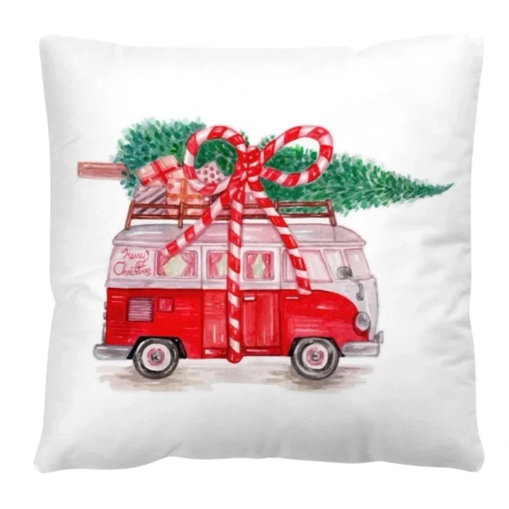 Luxury Home | Chic Christmas Vintage VW Van with Tree Holiday Throw Pillow Cover